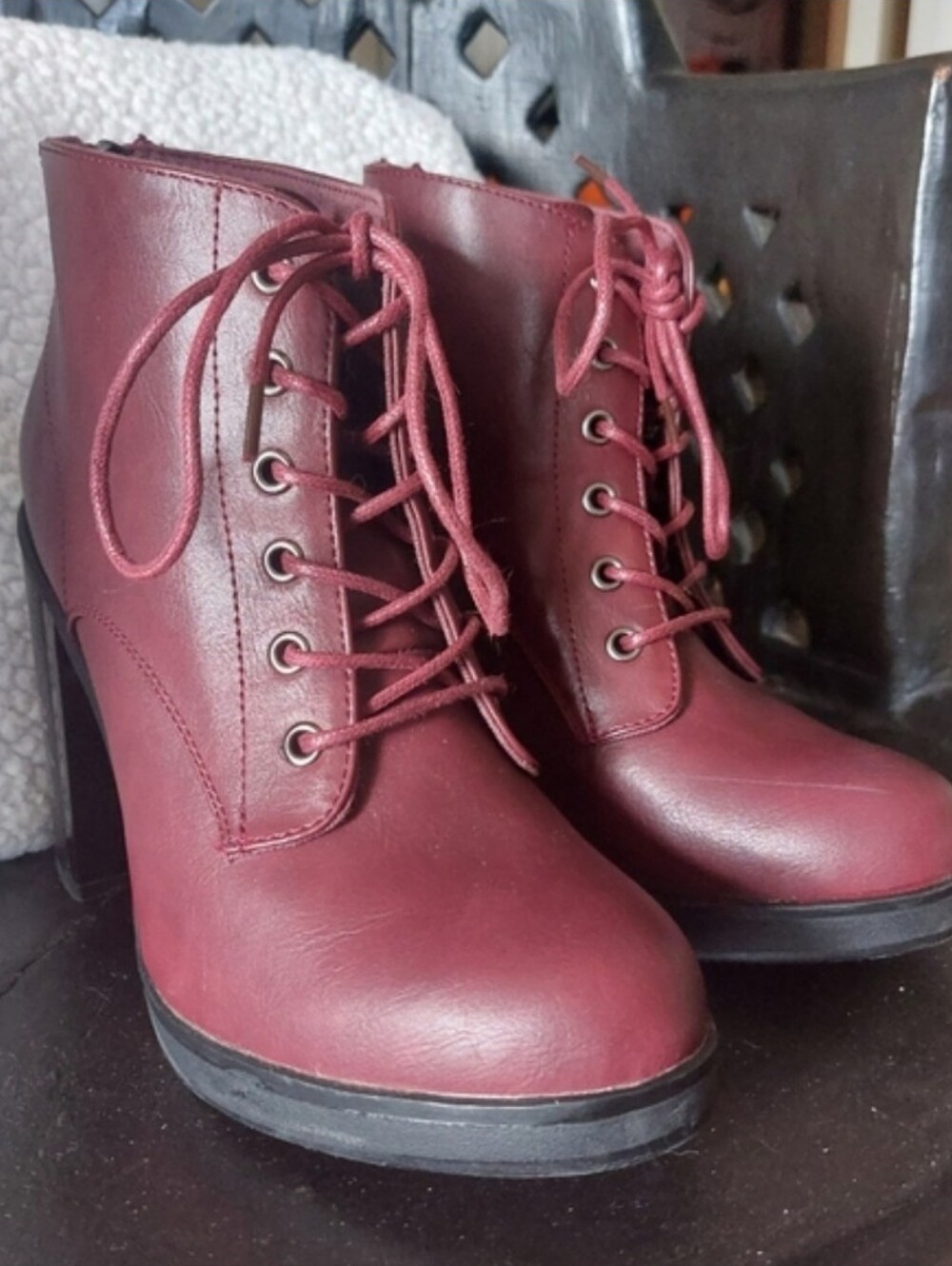 torrid | Wine Metal Heel Lace Up Heeled Boots